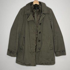 J. Crew Men Military Coat Two Layers Fleece Vest & Canvas Jacket M Army Green